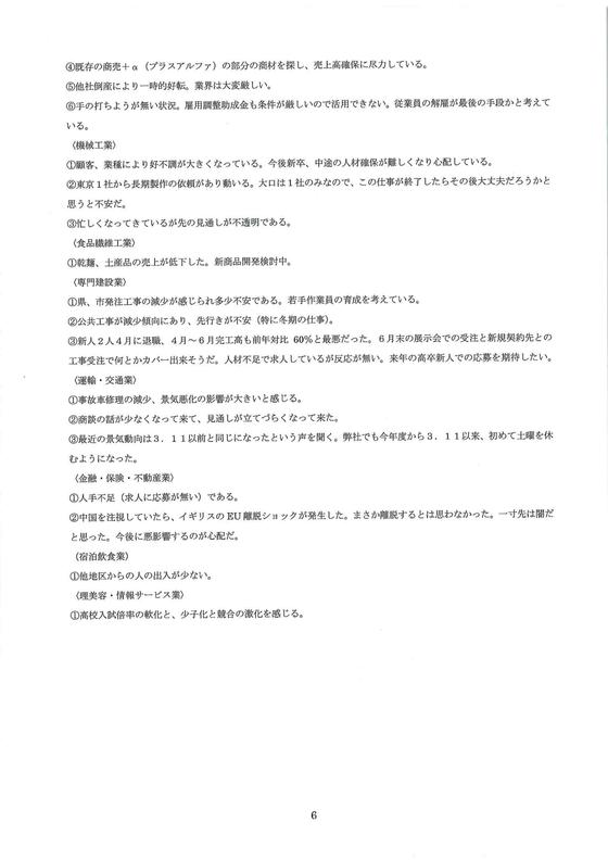 奥州市景気動向調査報告書（平成２８年７月）